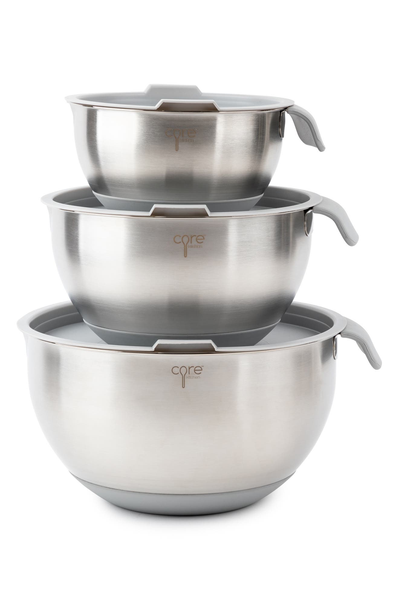 Core Home 6-Piece Non-Skid Stainless Steel Mixing Bowls & Lids Set
