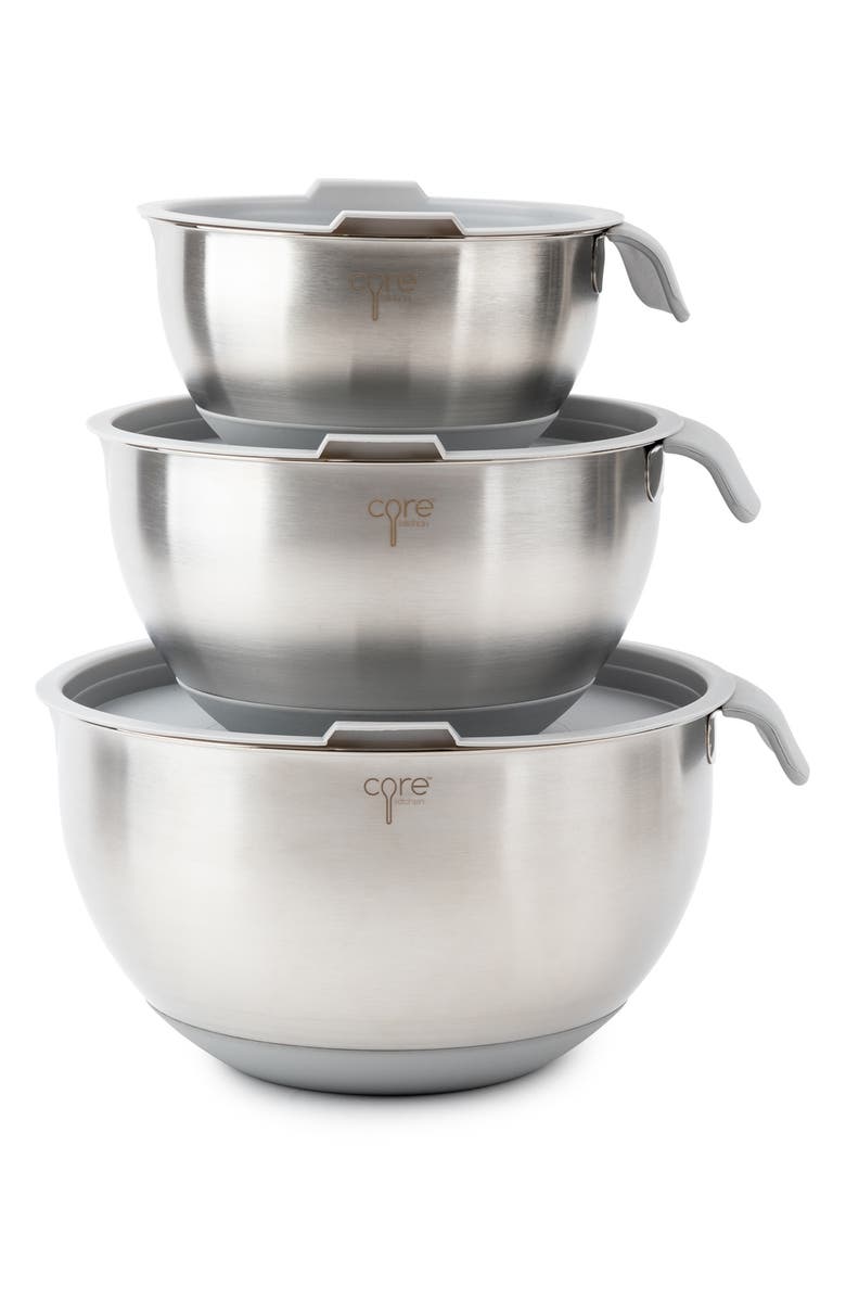 Core Home 6-Piece Non-Skid Stainless Steel Mixing Bowls & Lids Set, Main, color, Pewter