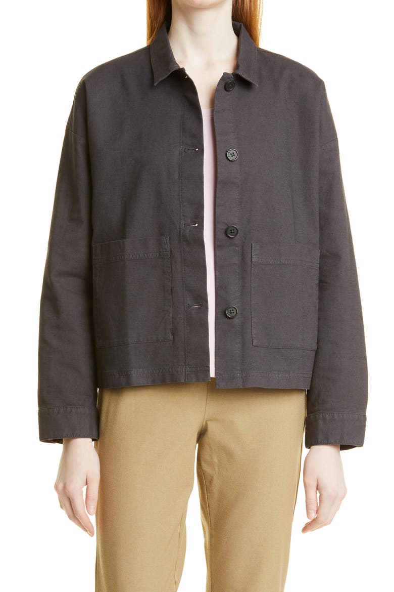Elieen Fisher Classic Collar Organic Cotton & Hemp Jacket, Main, color, GRAPHITE