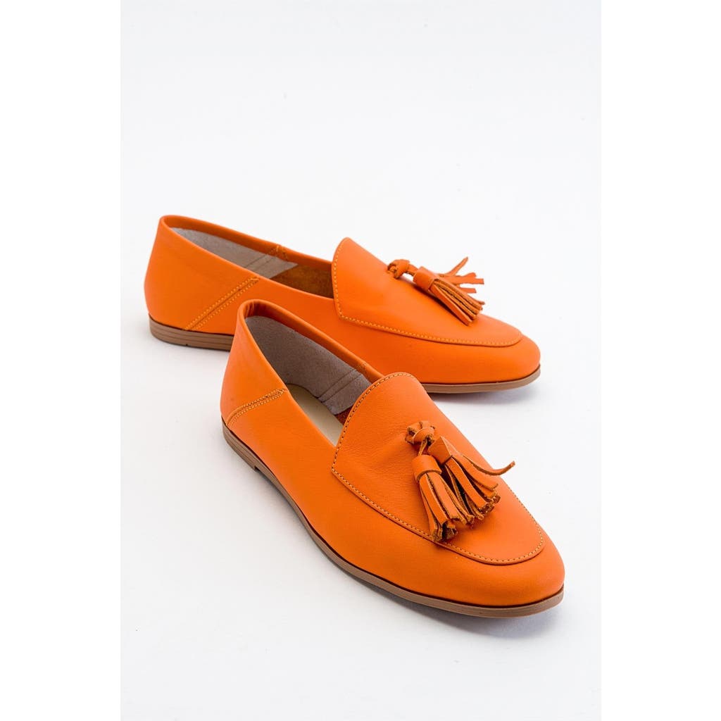 Forever & Always Shoes Mona Soft Leather Tassel Loafer In Orange Leather
