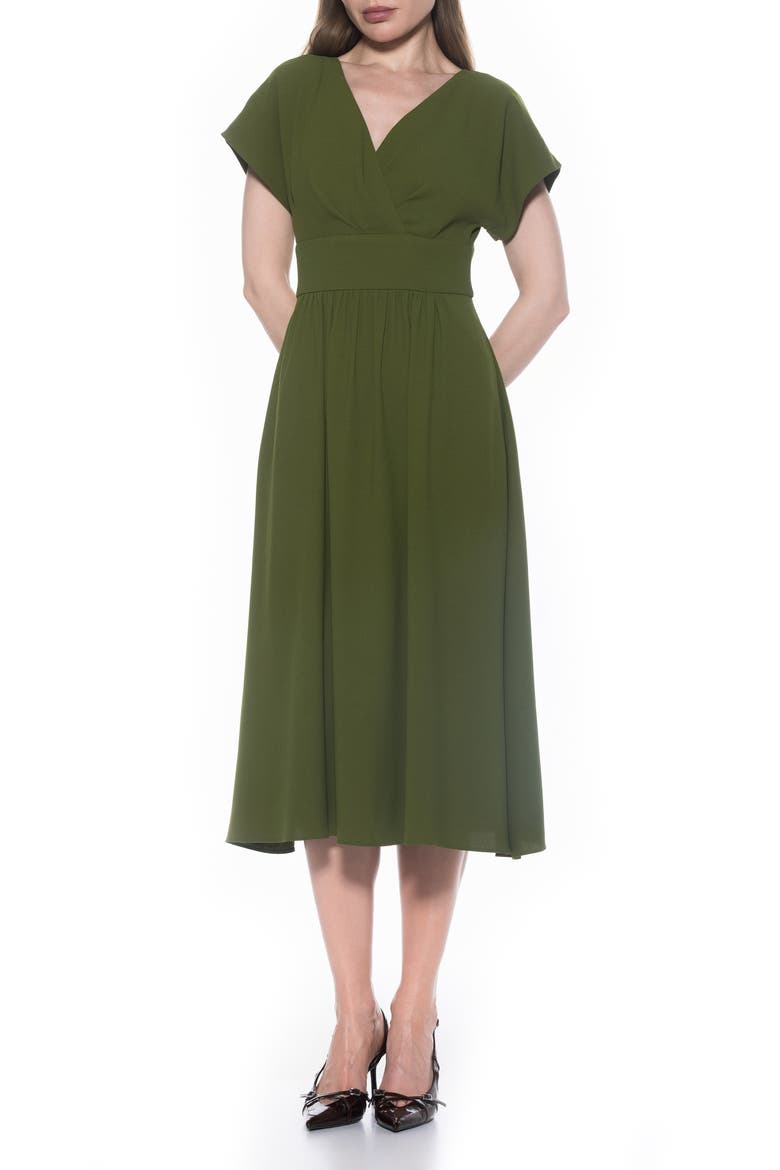 Ava Short Sleeve Fit & Flare Midi Dress, Main, color, SAGE