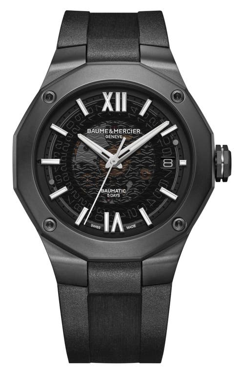 Baume & Mercier Riviera 10617 Automatic Rubber Strap Watch, 42mm in Grey Sapphire at Nordstrom
