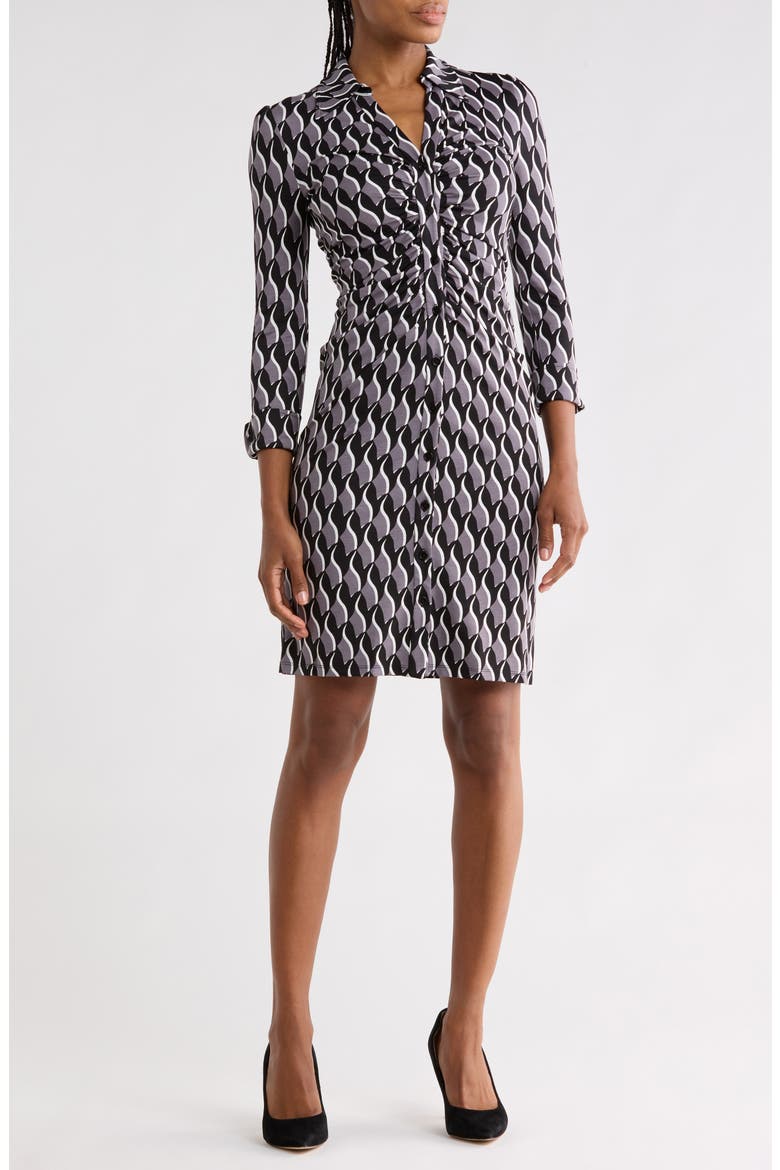 Sheska Geo Print Knit Shirtdress, Main, color, BIRD WEAVE BERLIN