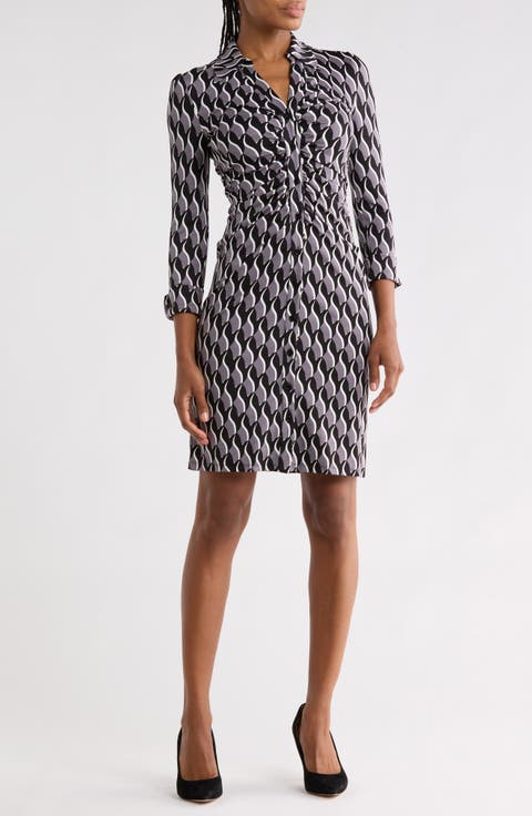 Sheska Geo Print Knit Shirtdress