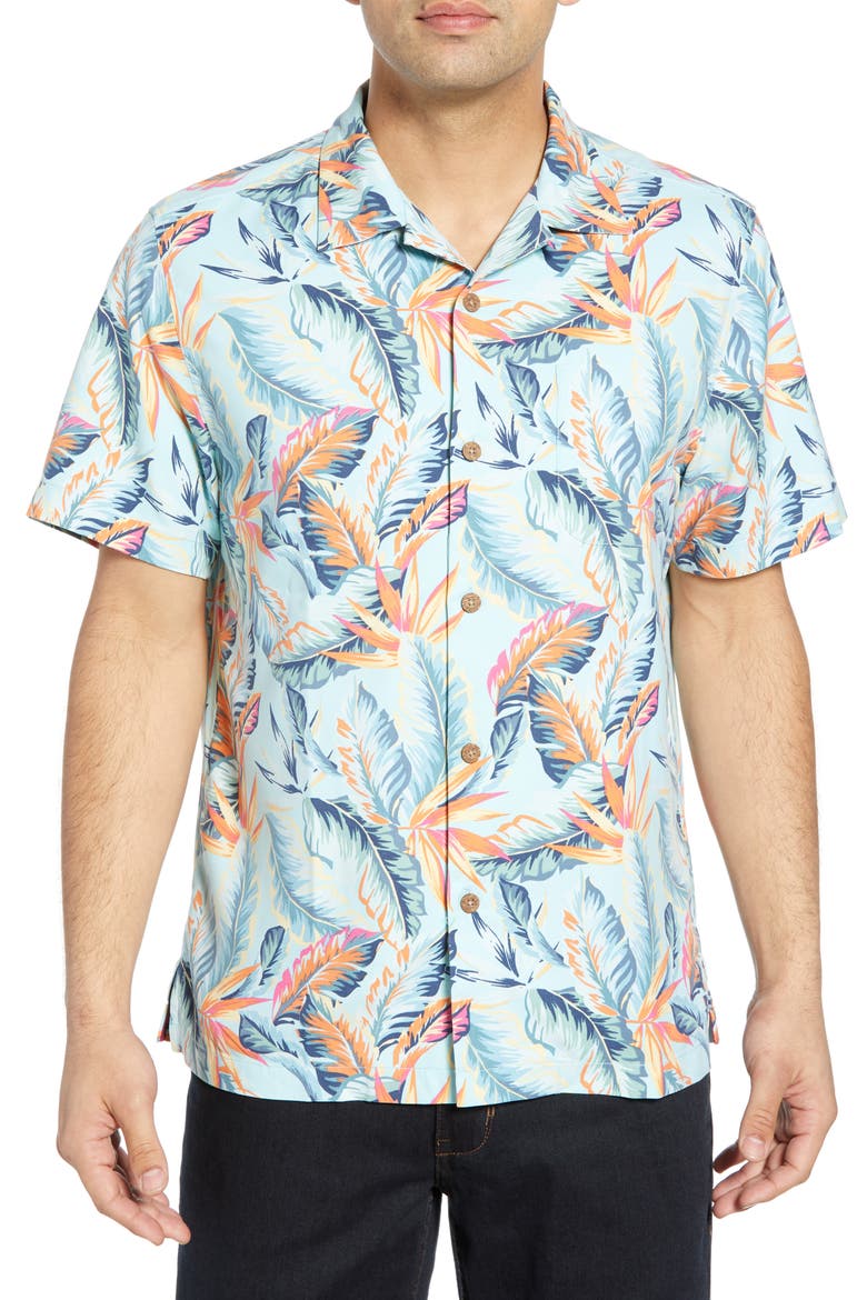 Break Wave Fronds Silk Blend Sport Shirt, Main, color, BLUE SWELL
