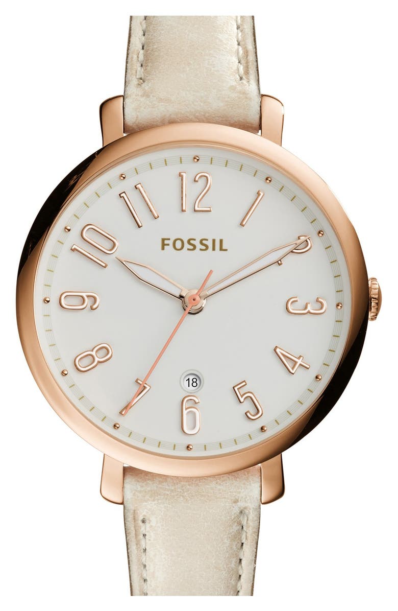 Fossil 'Jacqueline' Leather Strap Watch, 36mm, Main, color,
