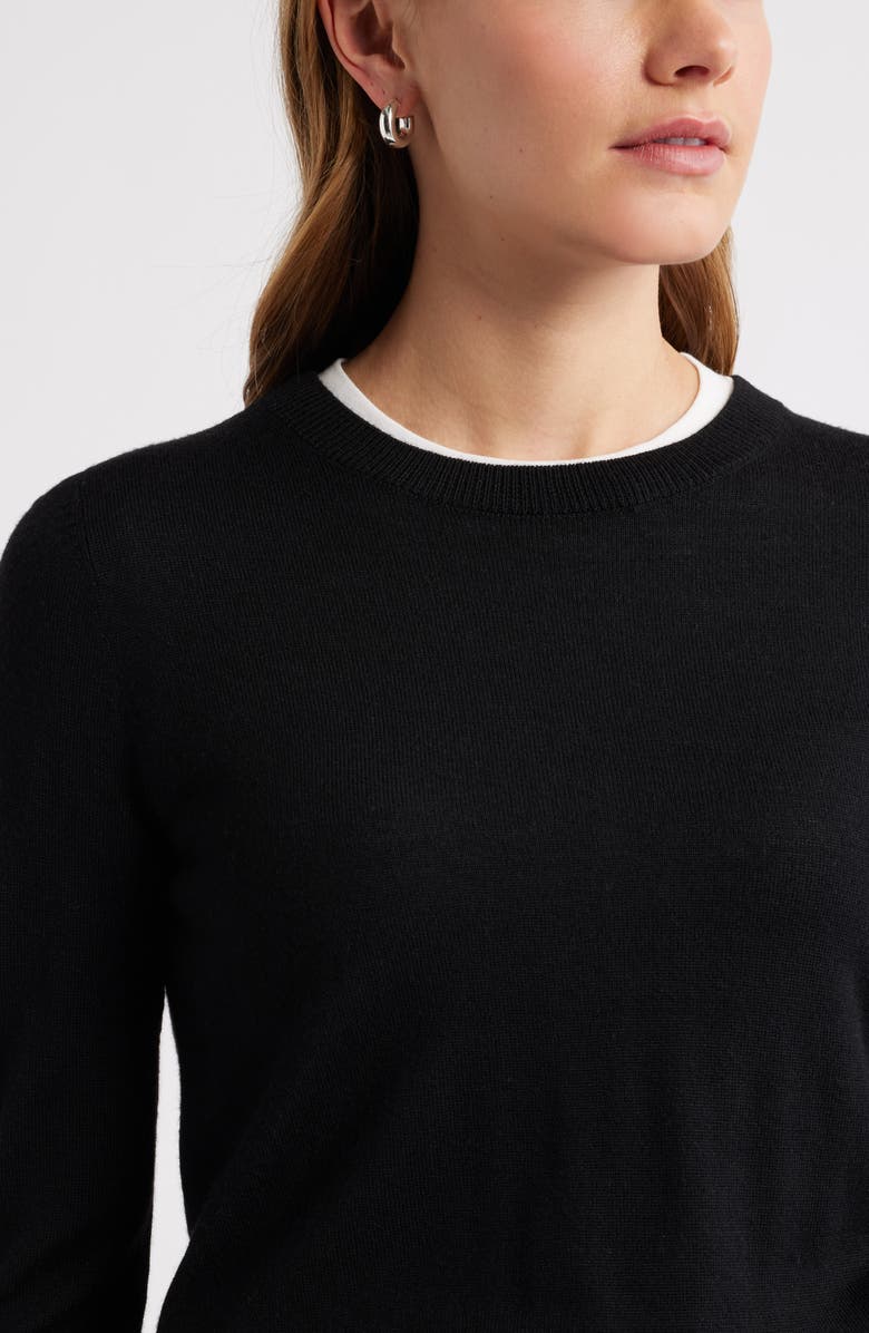Caslon<sup>®</sup> Merino Wool Blend Crewneck Sweater, Alternate, color, Black