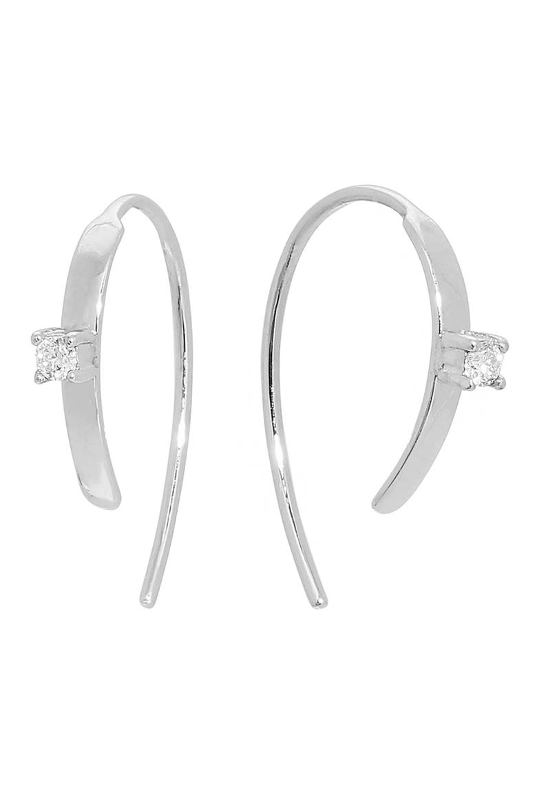 14K Gold Mini Flat Diamond Hoop Earrings, Main, color, WHITE GOLD