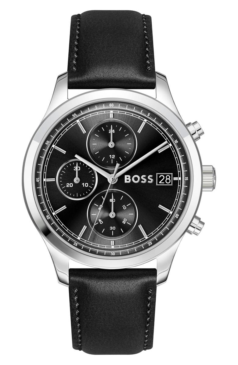 BOSS Stratus Chronograph Leather Strap Watch, 41mm, Main, color, 