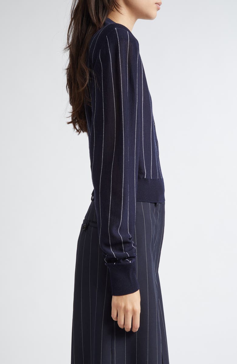 Stella McCartney Pinstripe Long Sleeve Virgin Wool Crop Polo, Alternate, color, Ink/ White