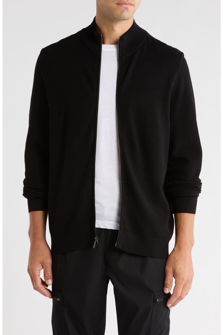 Full Zip Jersey Sweater, Main, color, BLACK
