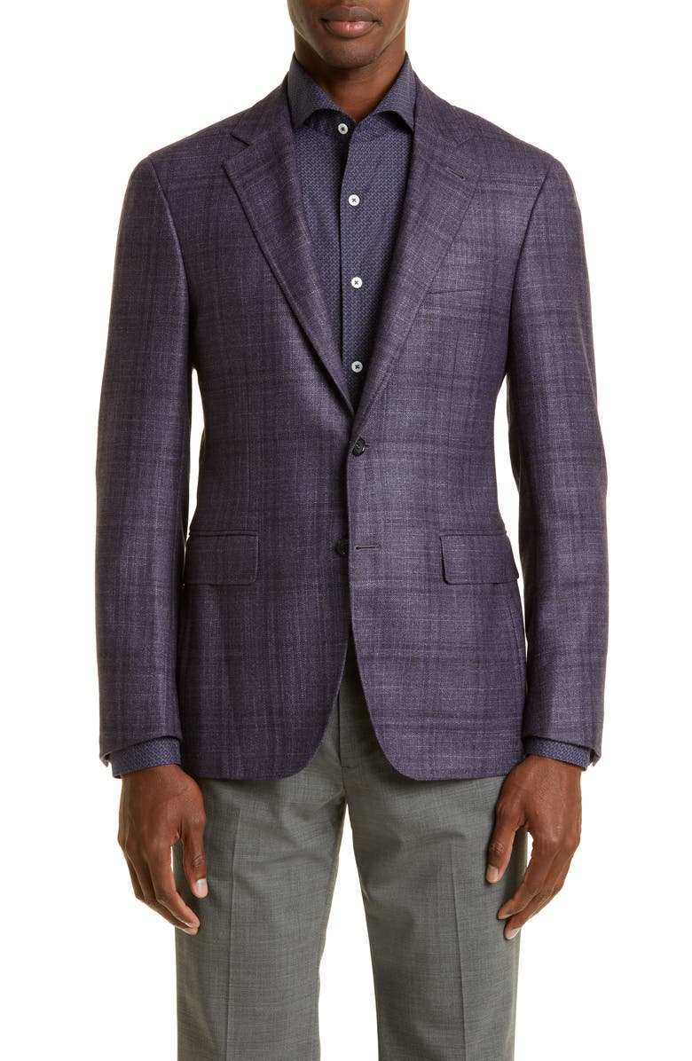 Canali Kei Plaid Wool & Cashmere Sport Coat, Main, color,