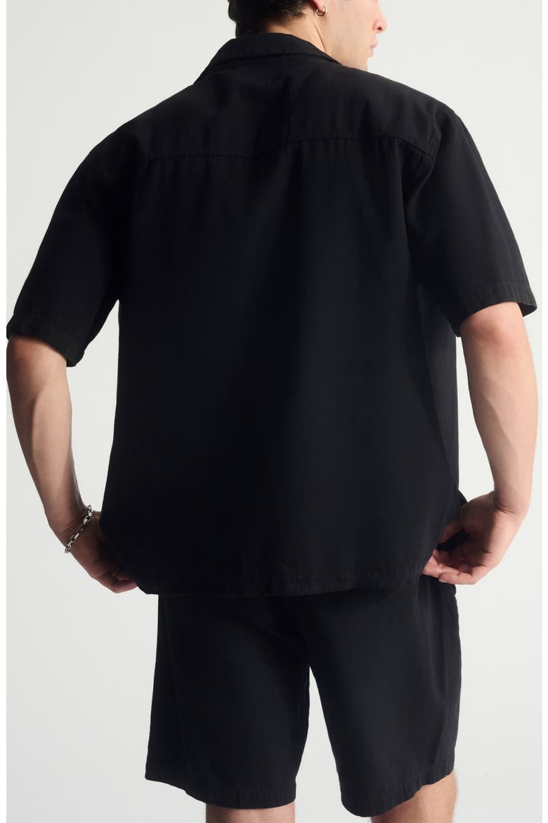 Short Sleeve Cotton & Linen Button-Up Shirt, Alternate, color, BLACK