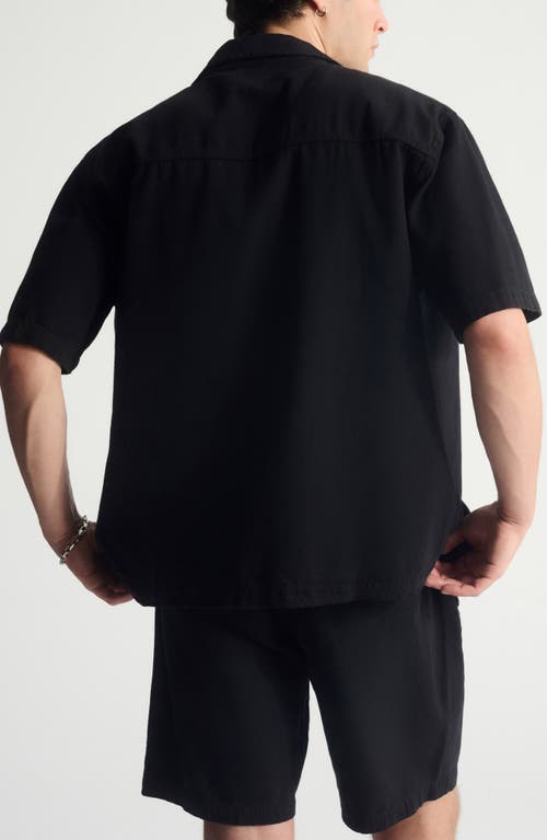 Brooklyn Industries Short Sleeve Cotton & Linen Button-up Shirt In Black
