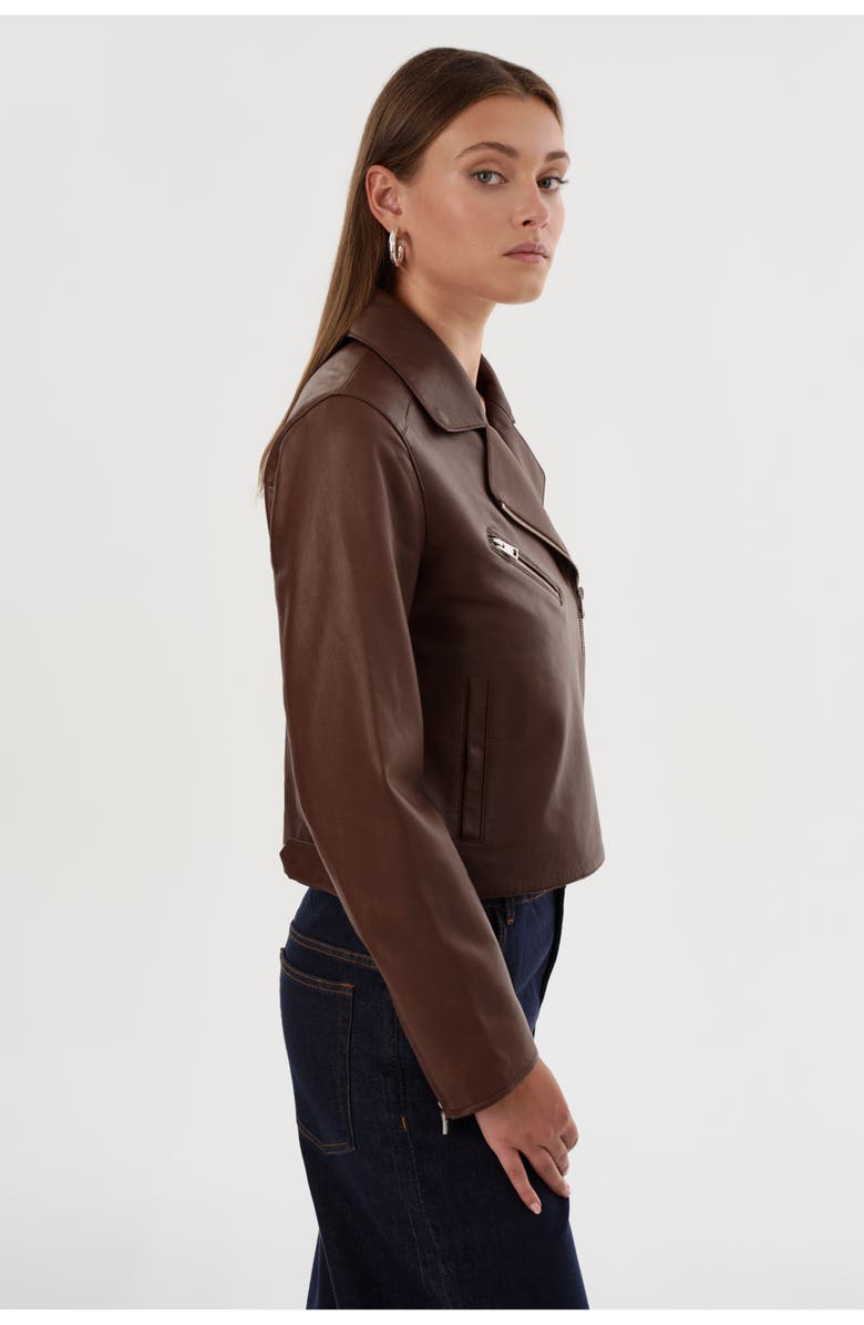 LAMARQUE VALERIA | Leather Biker Jacket, Alternate, color, Brown