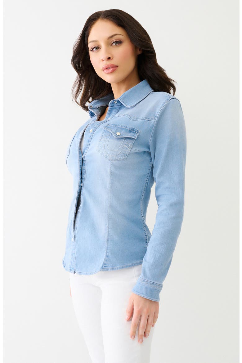 Western Long Sleeve Denim Shirt, Alternate, color, LIGHT BLUE WASH