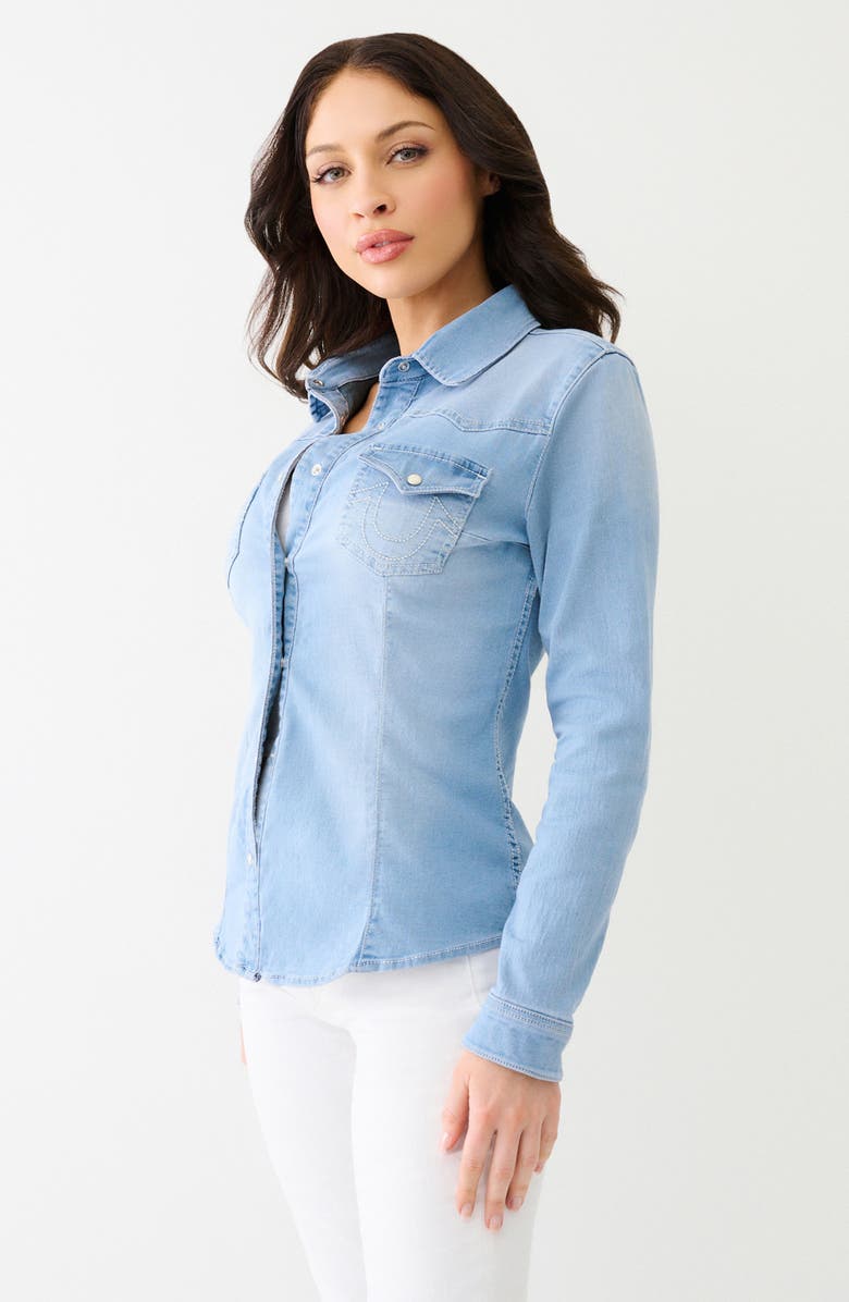 True Religion Western Long Sleeve Denim Shirt, Alternate, color, Light Blue Wash