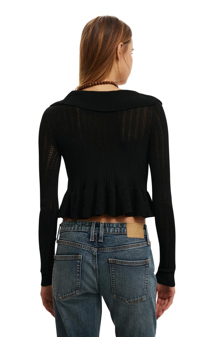 Women's Ruffle Knit Cardi, Alternate, color, Black