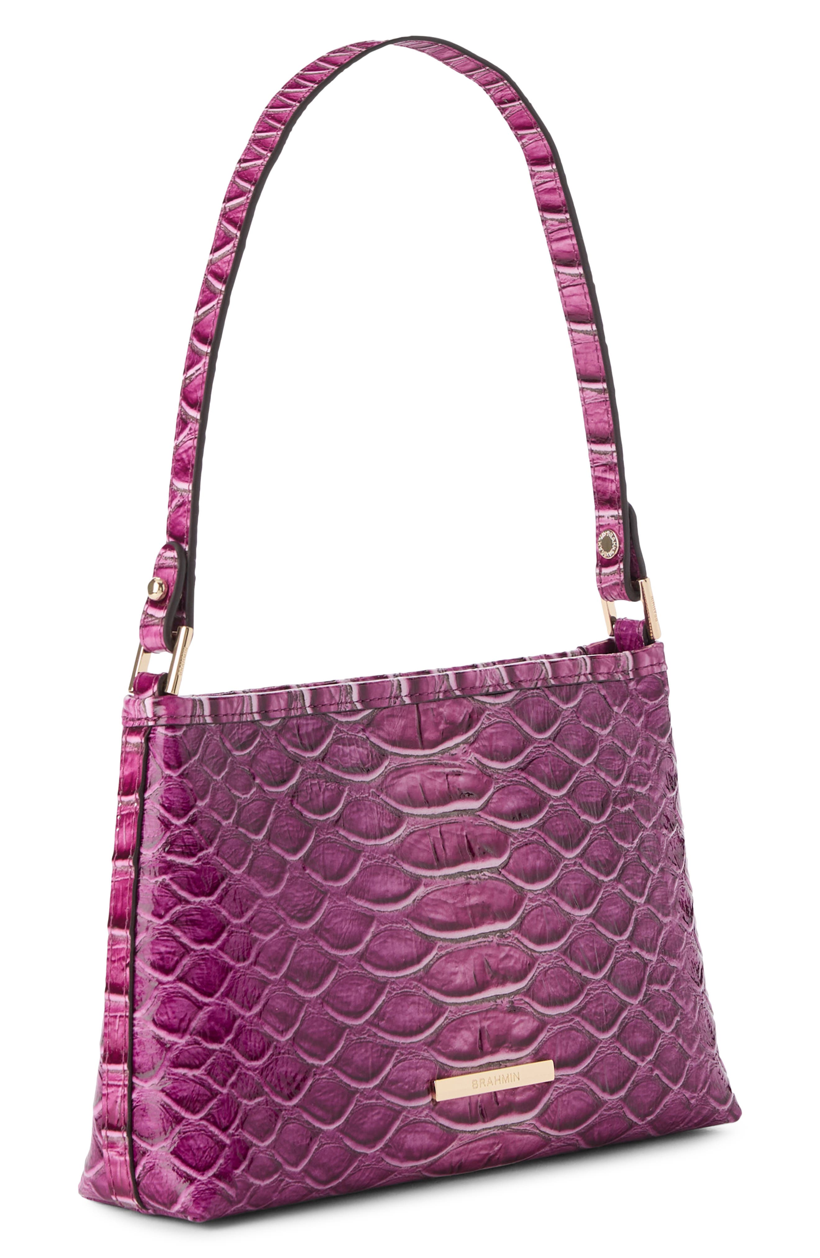 Lorelei Croc Embossed Leather Shoulder Bag, Alternate, color, ISLAND PETAL