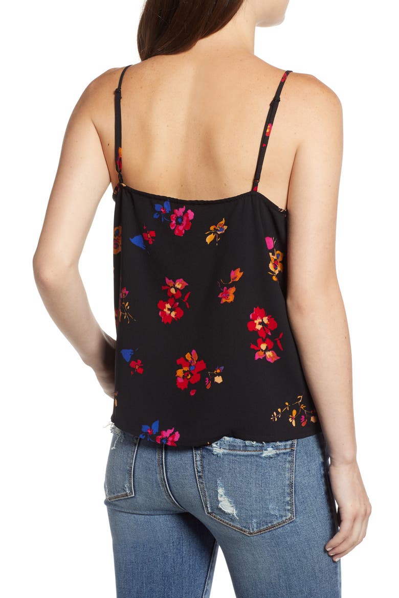 Print Lace Trim Camisole, Alternate, color, BLACK FLAT FLORAL