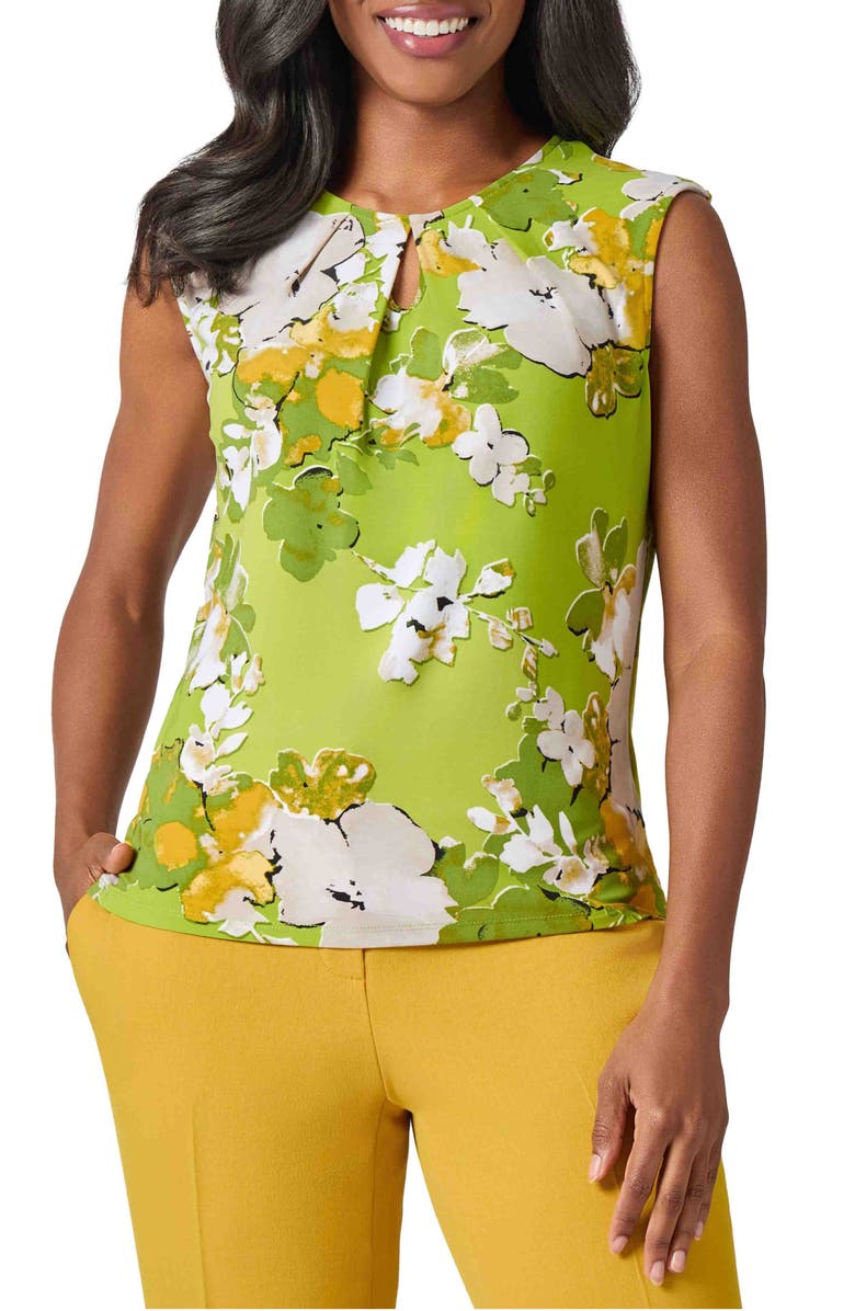 KASPER Floral Keyhole Sleeveless Jersey Top, Main, color, 