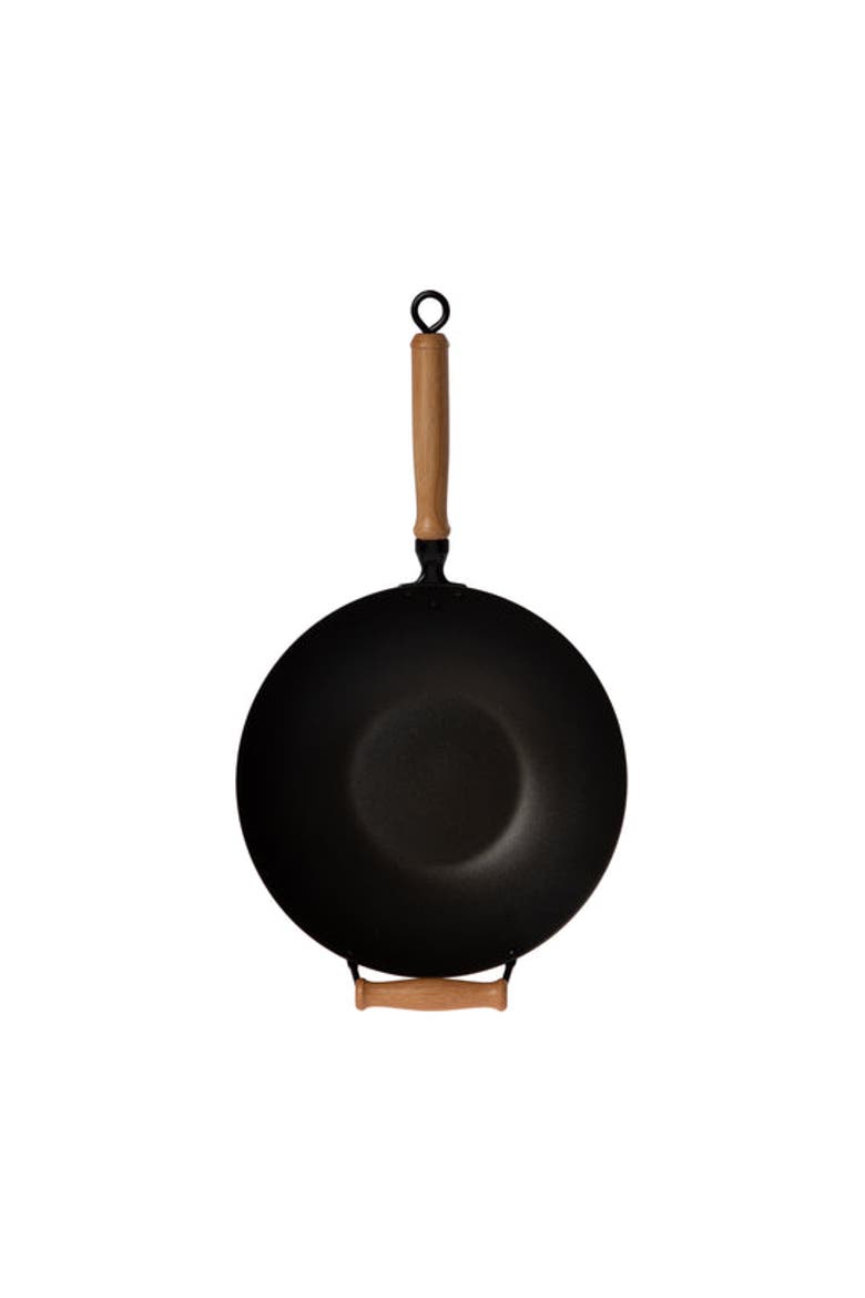 Carbon Steel Ceramic Nonstick Flat Bottom Wok Set with Lid and Maple Handles, 10 Pieces, Alternate, color, Black