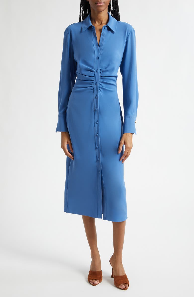 Veronica Beard Loxley Long Sleeve Midi Shirtdress, Main, color, Blue Coast