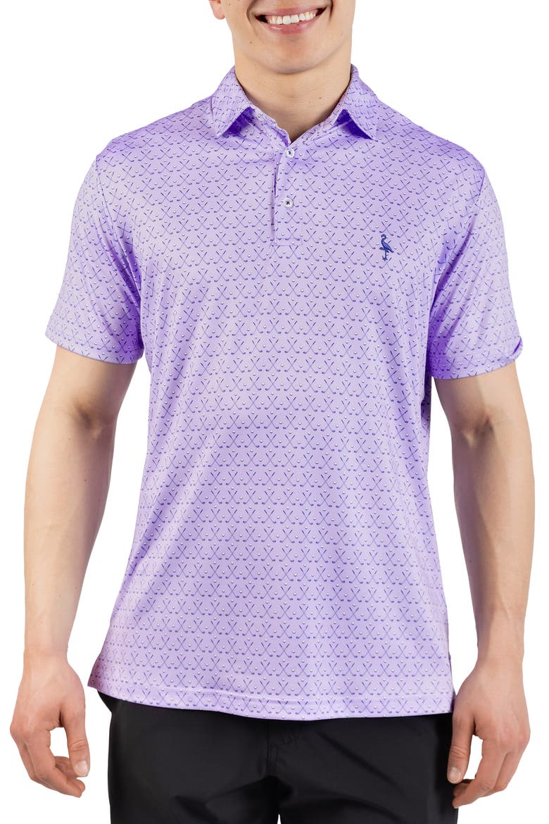 Golf Clubs Print Performance Polo, Main, color, LILAC