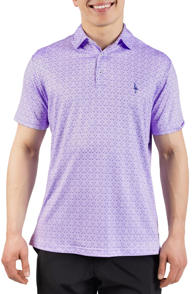TailorByrd Golf Clubs Print Performance Polo, Main, color, Lilac