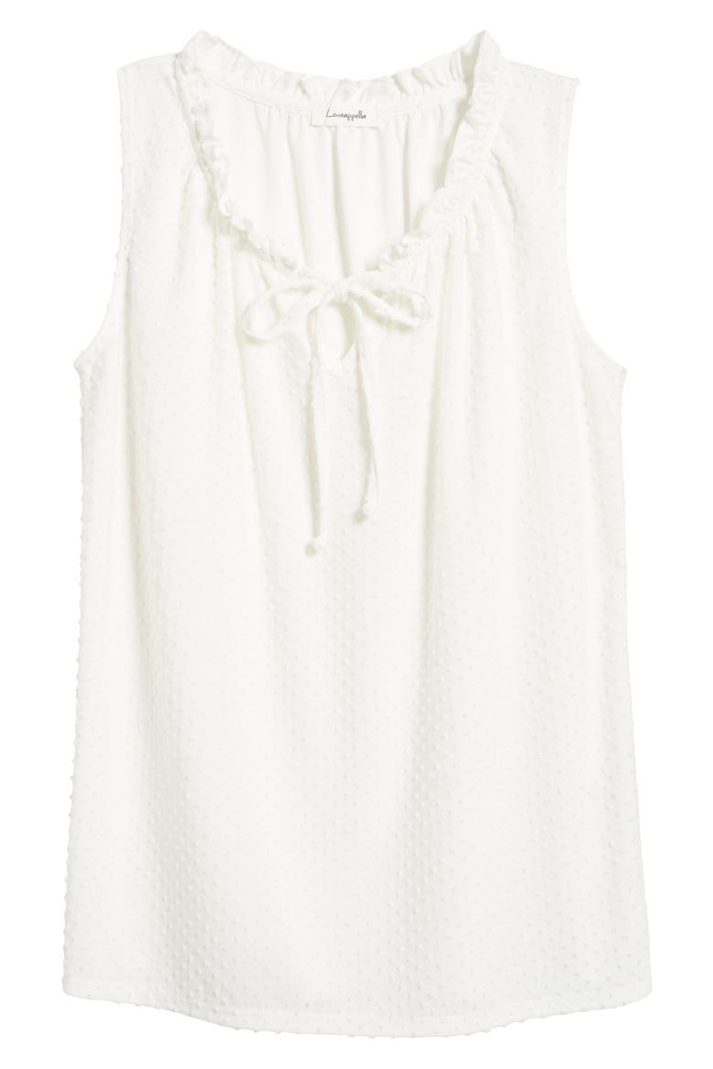 Tie Neck Swiss Dot Sleeveless Knit Top, Alternate, color, IVORY