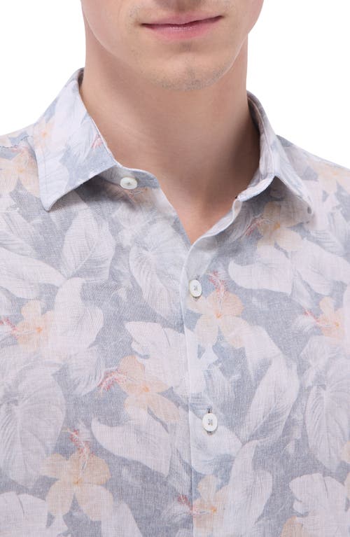 Bugatchi Julian Shaped Fit Floral Print Linen Button-up Shirt In Gray