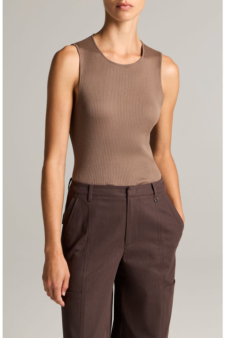 Sleeveless Cotton Rib Shell, Main, color, TAUPE HAZE