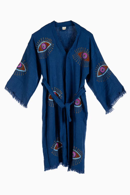 Forever & Always Shoes Aria Evil Eye Handmade Cotton Kimono In Blue