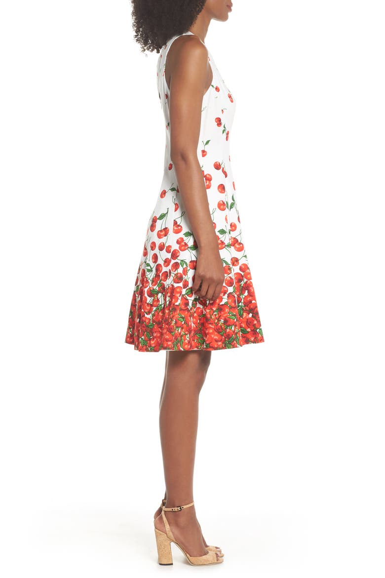 Print Fit & Flare Dress, Alternate, color, SOFT WHITE/ RED