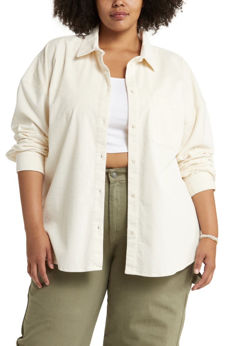 Corduroy Button-Up Shirt, Main, color, WHITE WHISPER