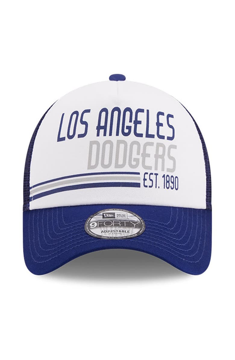New Era Men's New Era White/Royal Los Angeles Dodgers Stacked A-Frame Trucker 9FORTY Adjustable Hat, Alternate, color, White