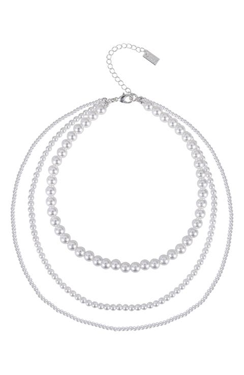 Three-Row Faux Pearl Layered Necklace