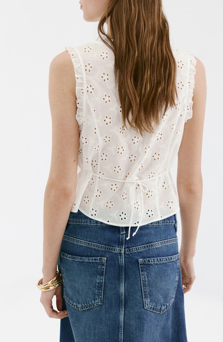 MANGO Embroidered Sleeveless Crop Top, Alternate, color, Off White