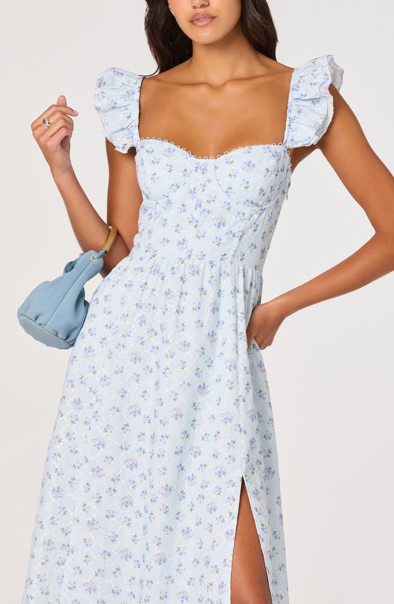 ASTR the Label Wedelia Floral Print Ruffle Strap Midi Dress, Alternate, color, Blue Floral