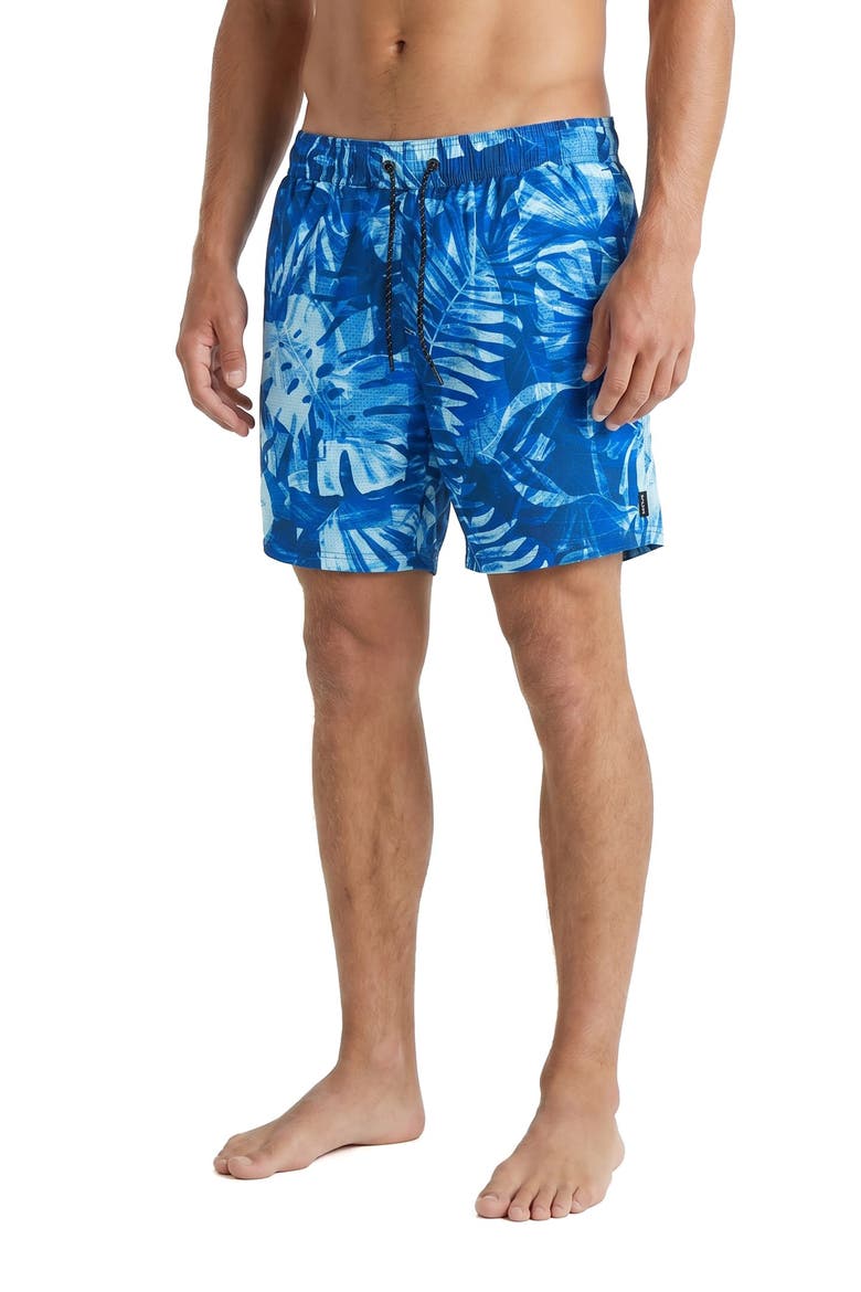 Palm Patchwork Volley Swim Shorts, Alternate, color, SURF BLUE
