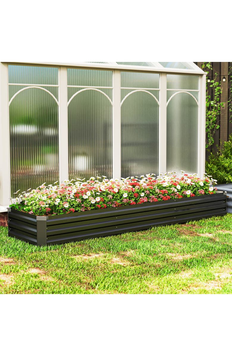 Outsunny Raised Kit, Metal Elevated with Safety, Large Raised Bed Garden Bed, Alternate, color, Dark Gray