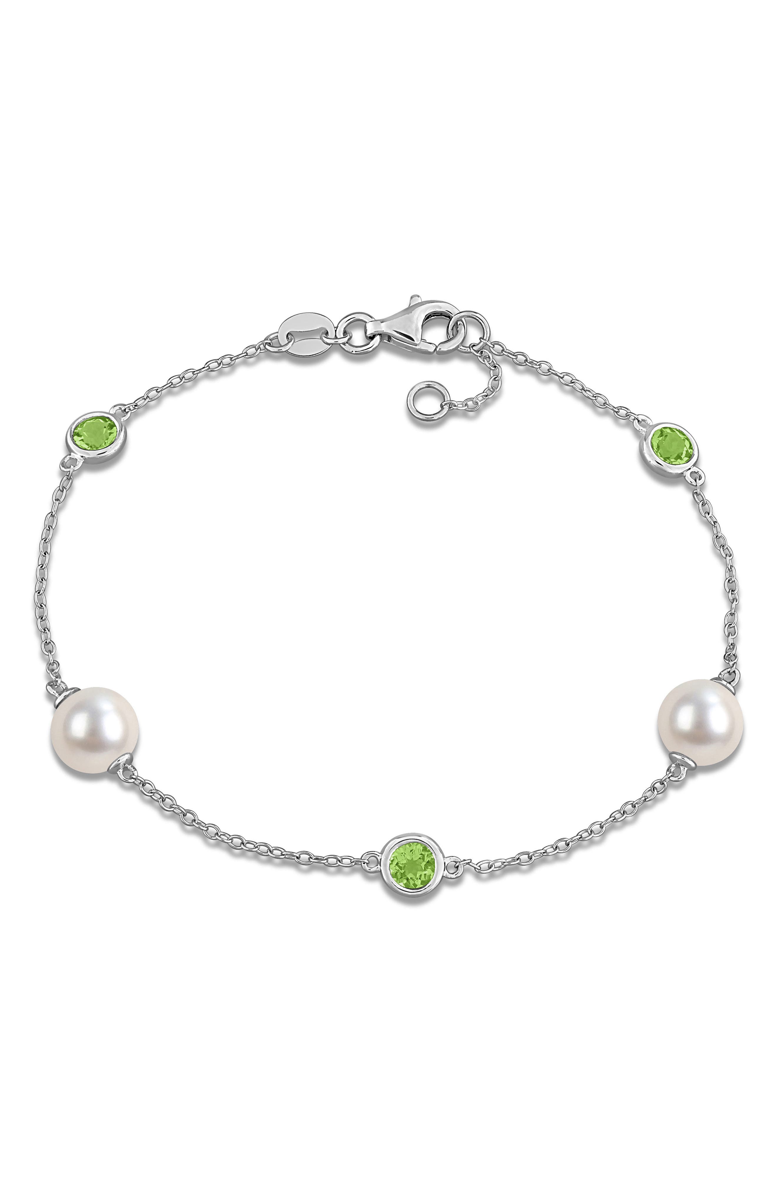 Pearl and Garnet Station Bracelet