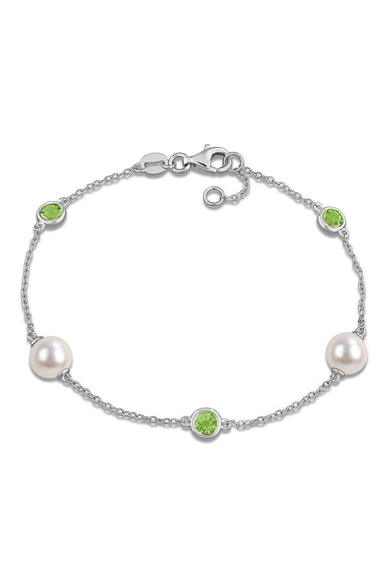 Pearl and Garnet Station Bracelet, Main, color, GREEN