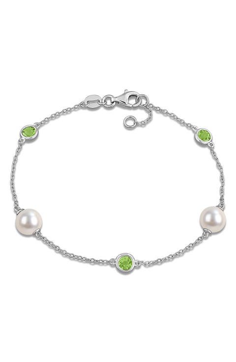 Pearl and Garnet Station Bracelet
