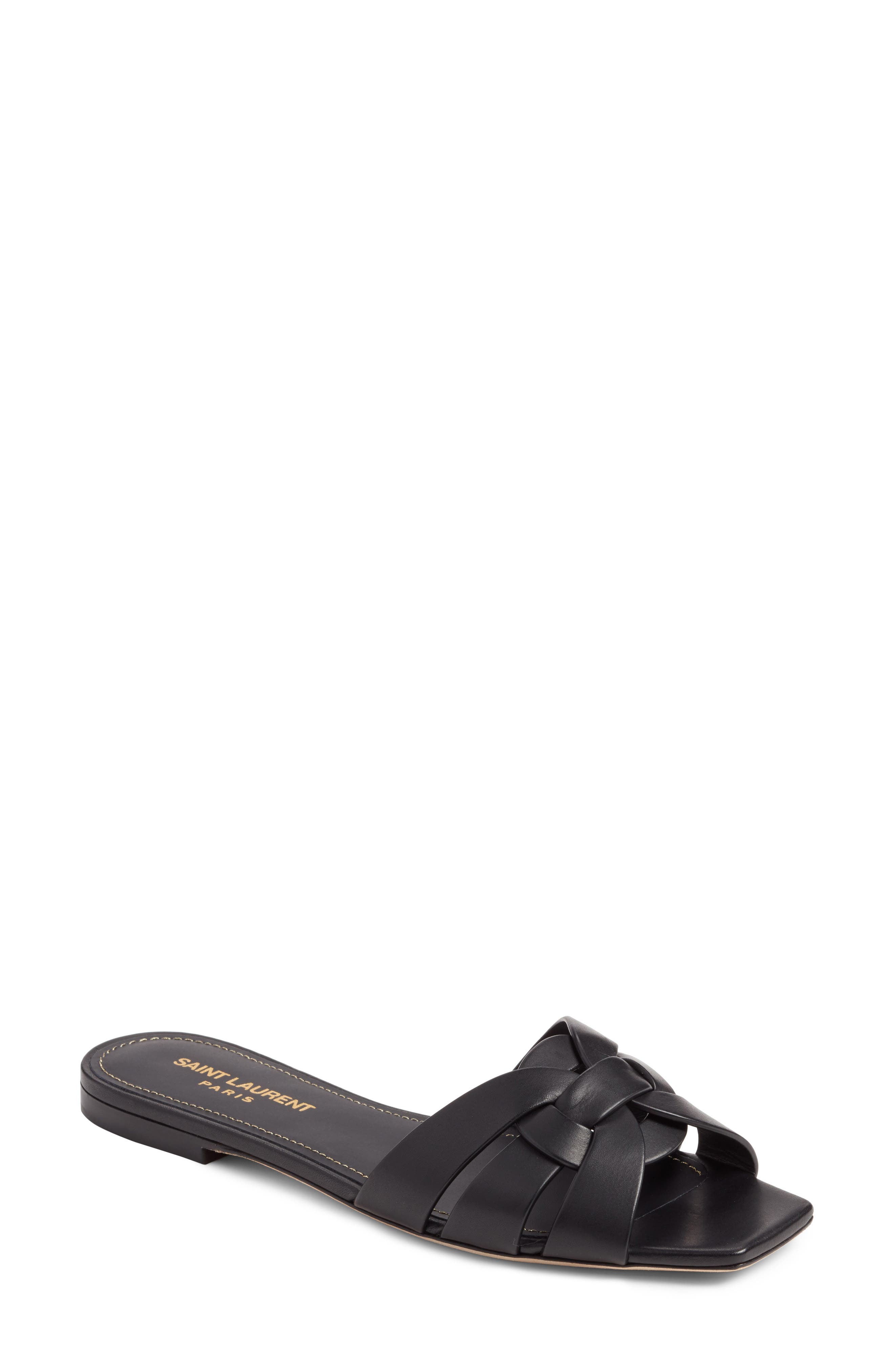 Tribute Slide Sandal, Main, color, BLACK LEATHER