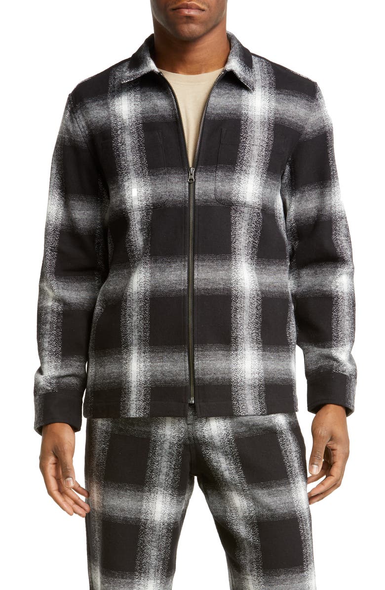 Saturdays NYC Ryan Plaid Flannel Zip Front Shirt Jacket, Alternate, color, Black