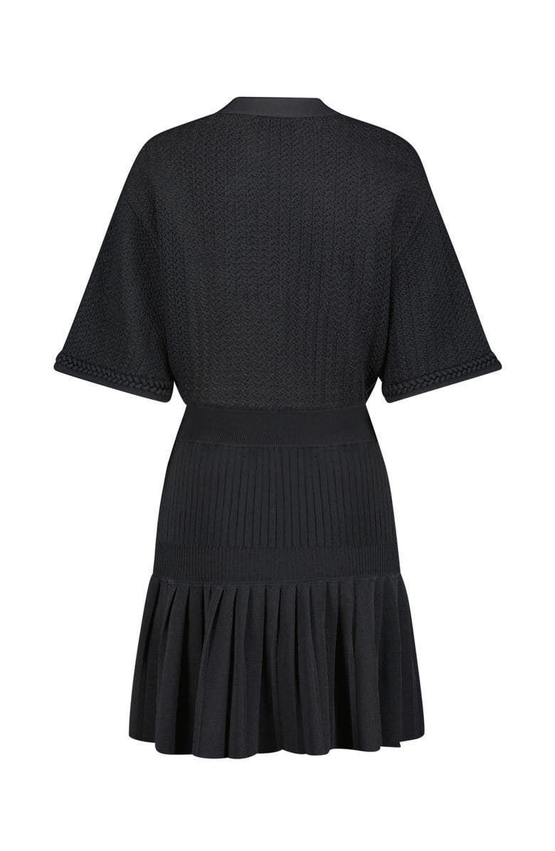 Mac Duggal Short Sleeve Pleated Hem Detail Button Up Sweater Dress, Alternate, color, Black