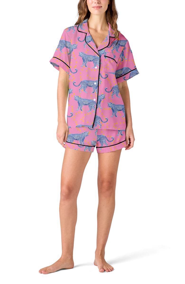 Katie Kime Cosmic Cheetah Short Set, Main, color, Pink