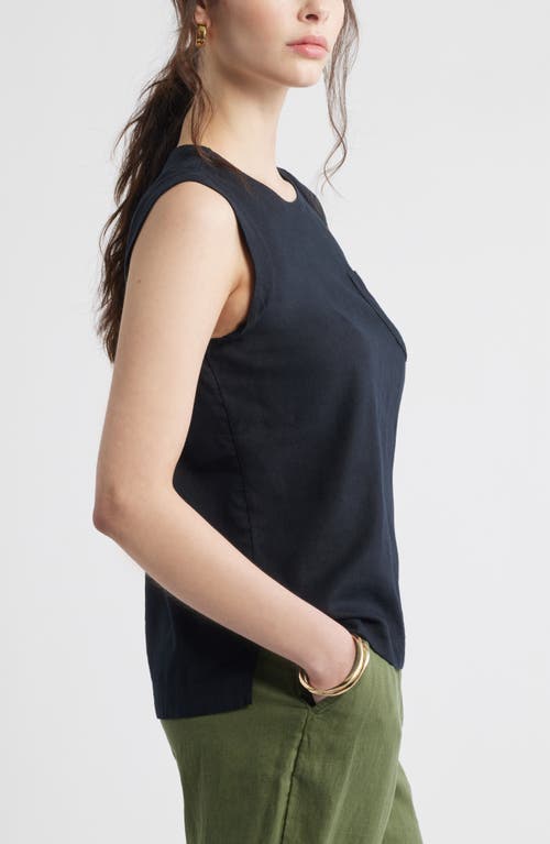 Caslon ® Cap Sleeve Linen Blend Top In Black