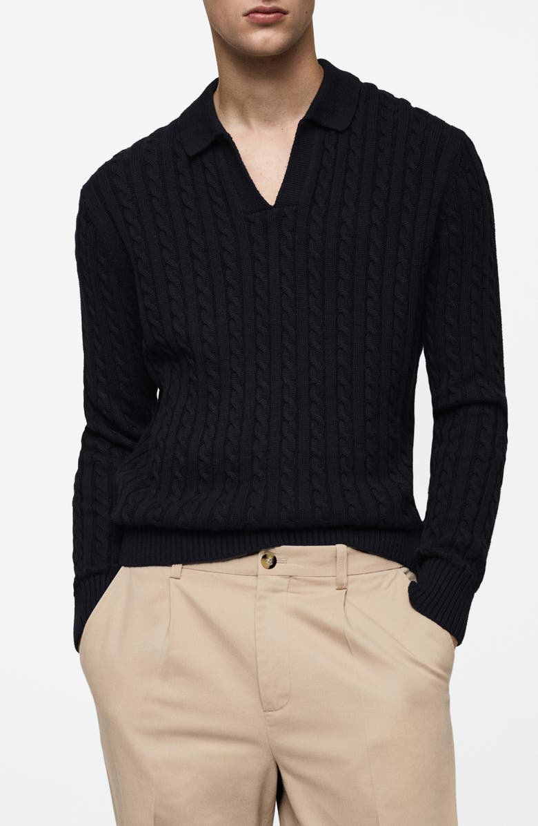 MANGO Cable Knit Polo Sweater, Main, color, 